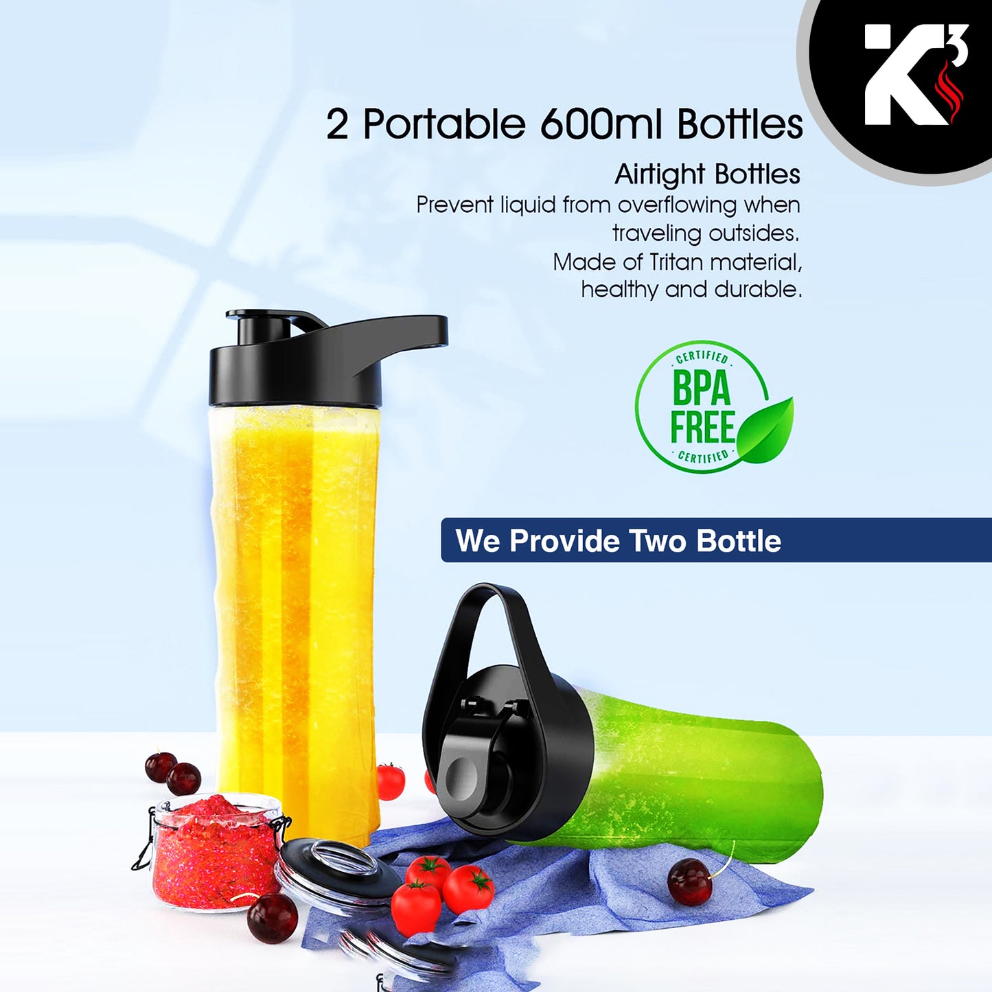 Personal Blender 20 Oz Capacity| BPA Free Food Processor with Portable Bottle 600ml| 160W with Stainless Blades for Powerful Blending Performance| Perfect for Shakes and Smoothies - 5C 421