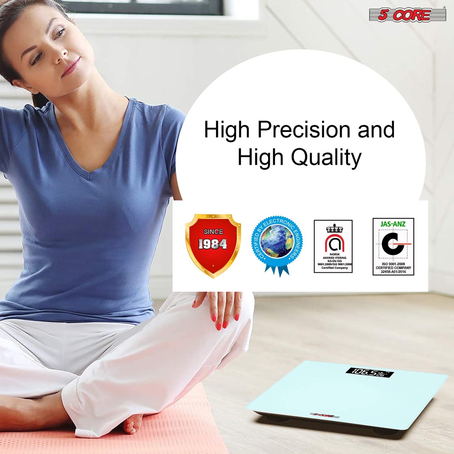 Kcubeinc Digital Scale for Body Weight, Precision Bathroom Weighing Bath Scale, Step-On Technology, High Capacity - 400 lbs. Large Display, Batteries Included BS 02 B WH