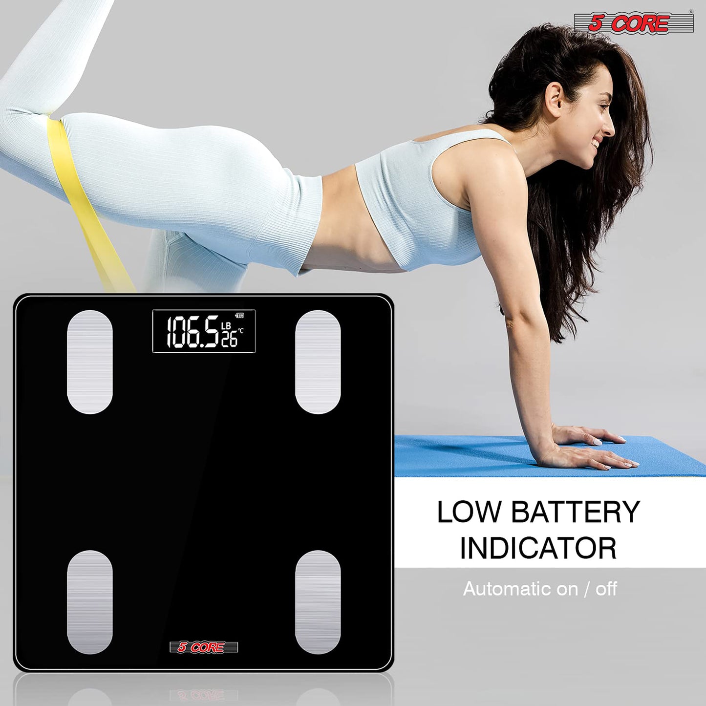 Kcubeinc Rechargeable Smart Digital Bathroom Weighing Scale with Body Fat and Water Weight for People, Bluetooth BMI Electronic Body Analyzer Machine, 400 lbs. BBS VL R BLK