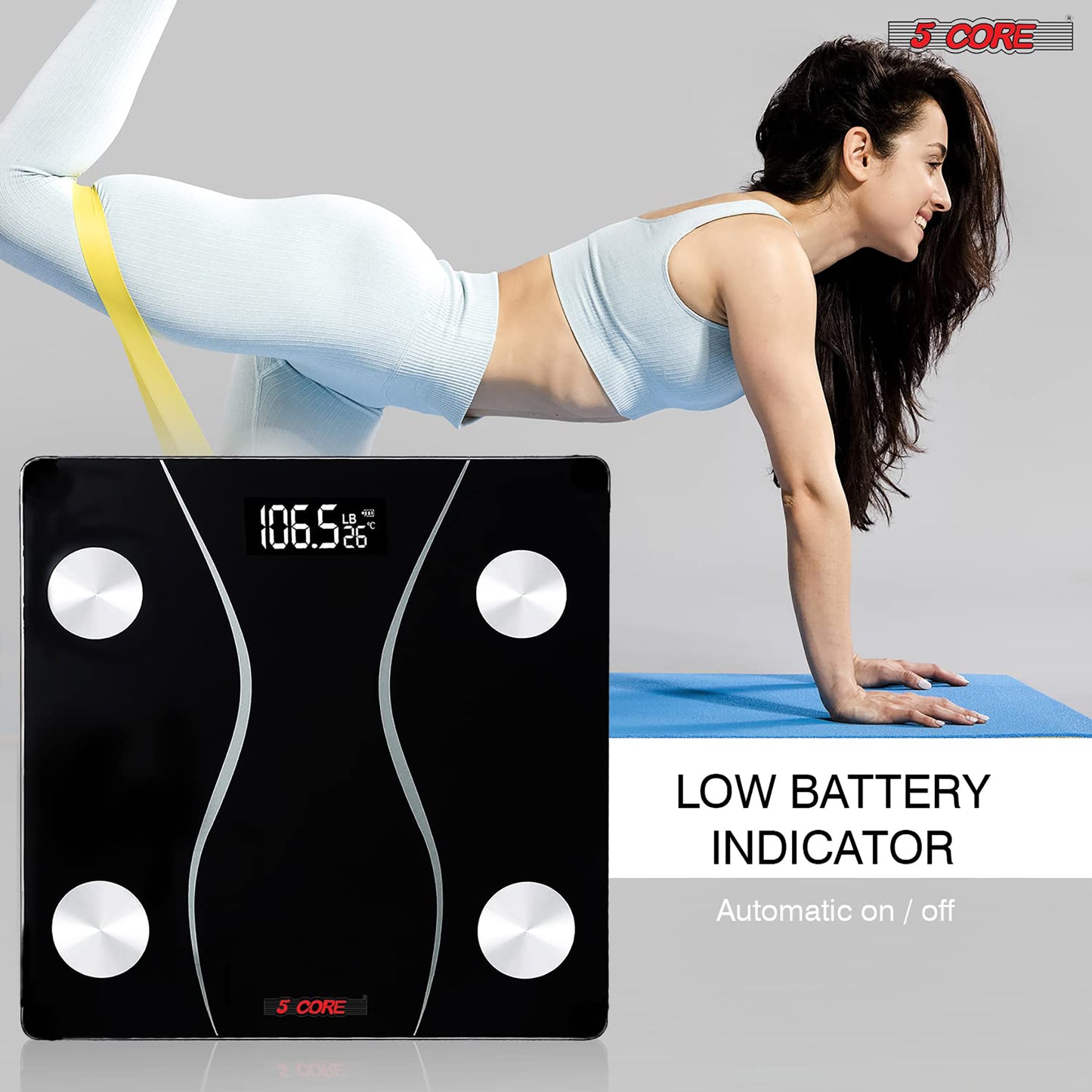 Kcubeinc Rechargeable Digital Scale for Body Weight, Precision Bathroom Weighing Bath Scale, Step-On Technology, High Capacity - 400 lbs. Large Display, Batteries Included BS 01 R BLK