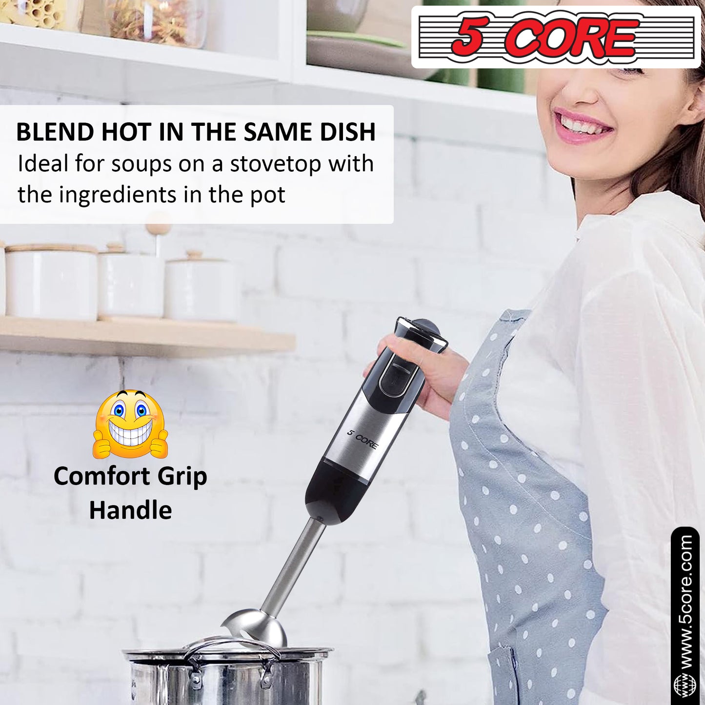 Powerful Immersion Blender| 500 Watt Multi-Purpose Hand Blender Heavy Duty Copper Motor Brushed Stainless Steel| for Soup, Smoothie, Puree, Baby Food, 304 Stainless Steel Blades- HB 1510