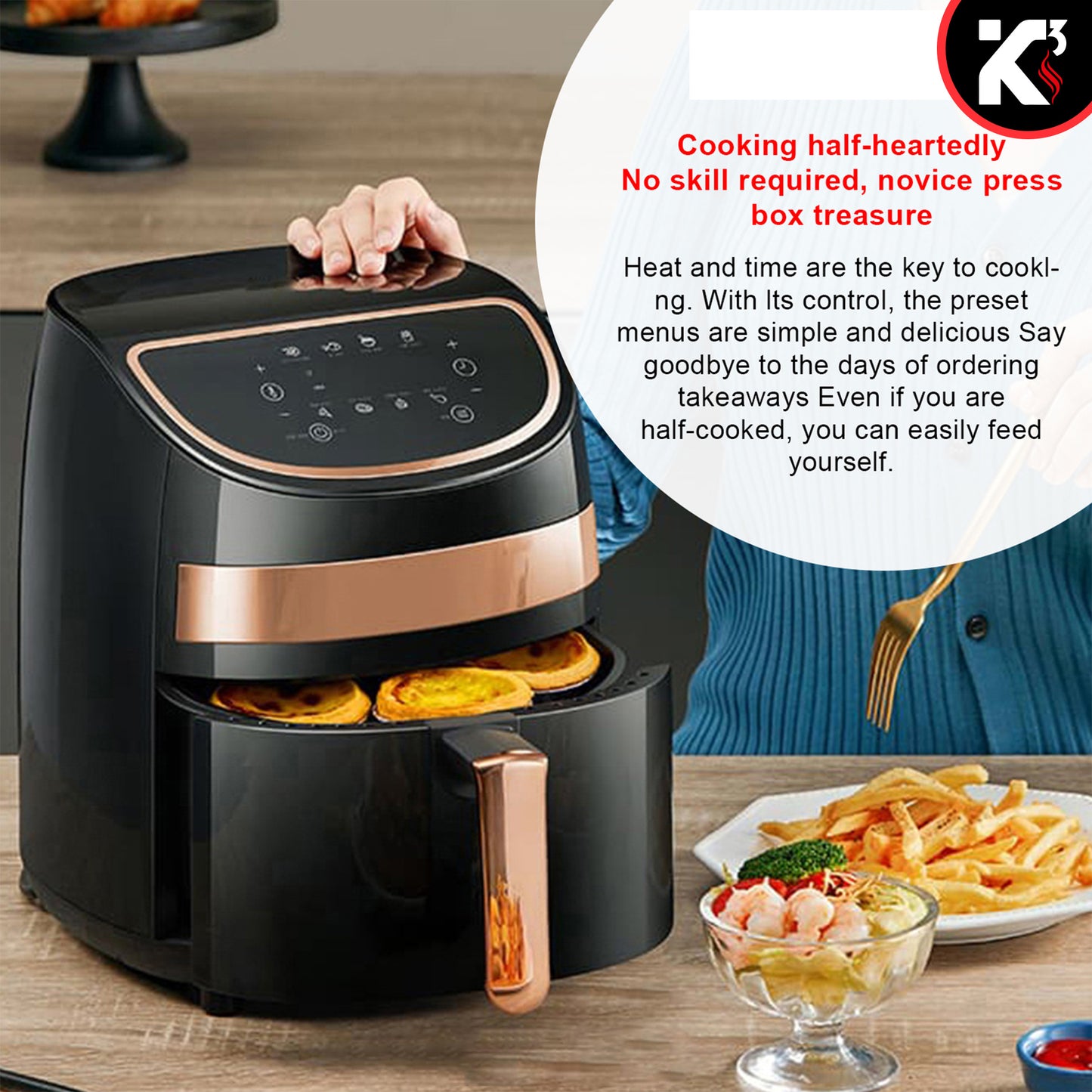 Air Fryer Oven 3.2 Quart (3 Liter)| 4-in-1 Black Airfryer, Bake, Roast, Reheat, Space-saving & Low-noise, 85% Oil-less, Nonstick| Large Touch Screen, ETL Approved- AF 320