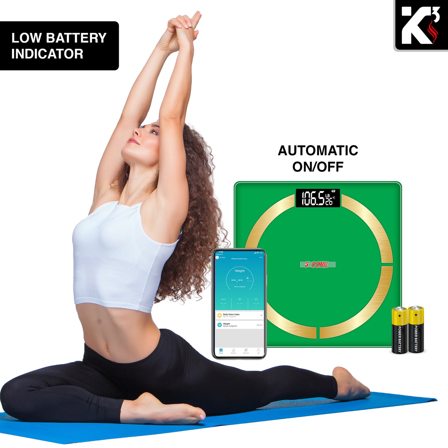 Kcubeinc Smart Digital Scale for Body Weight and Fat Percentage, Battery Power Digital Bathroom Smart Scale Bluetooth Body Fat Scale, BMI Monitor with App 400lbs- BBS 03 B SG