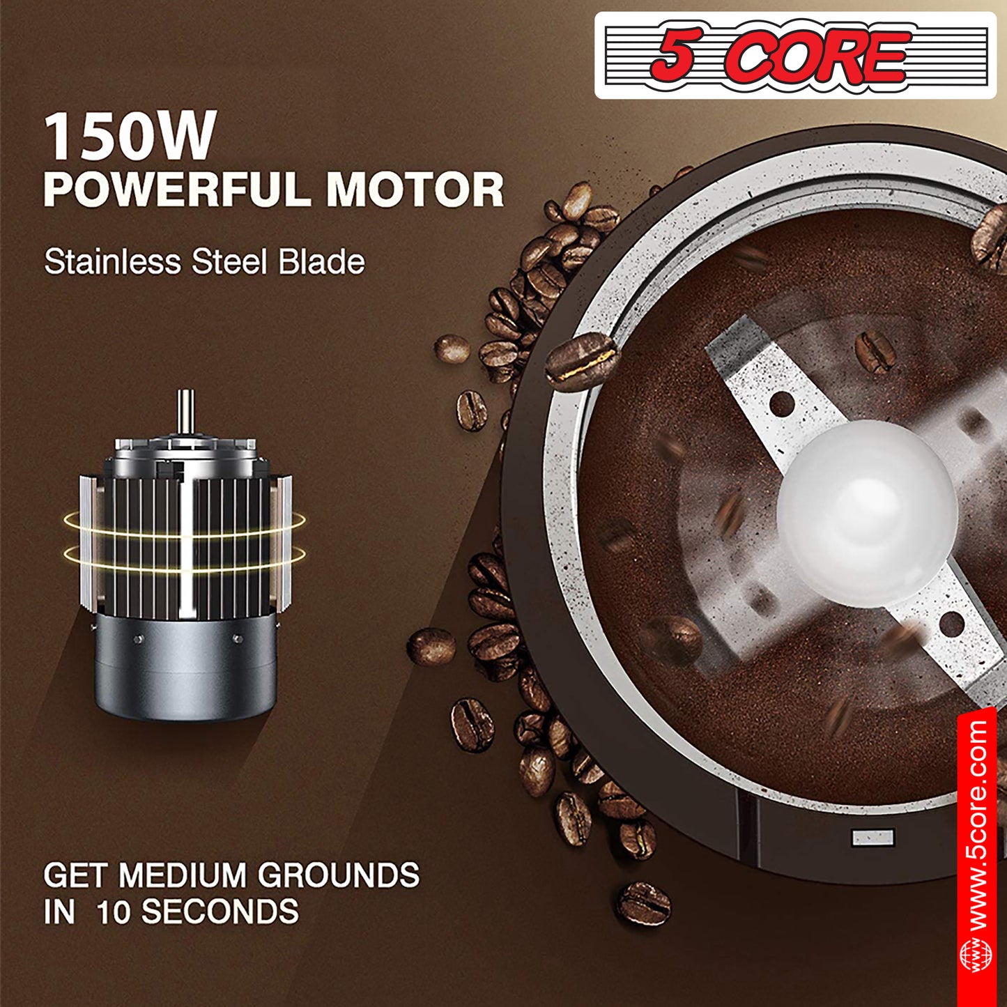 Electric Coffee Grinder Spice Grinders Large Portable Compact with Stainless Blade Grinder CG 01 BR