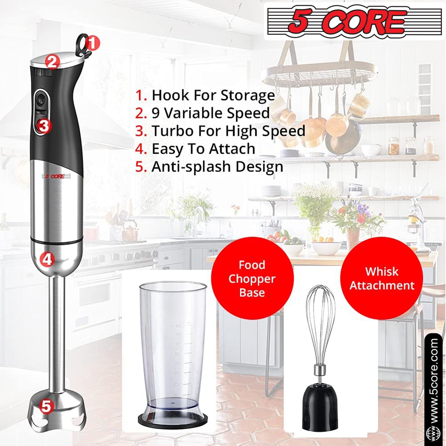 Our Powerful Immersion Blender| 500W Electric Hand Blender with 800ml Mixing Beaker| Portable Stick Mixer Perfect for Soup, Smoothie, Puree, Baby Food, 304 Stainless Steel Blades- HB 1516 NEW