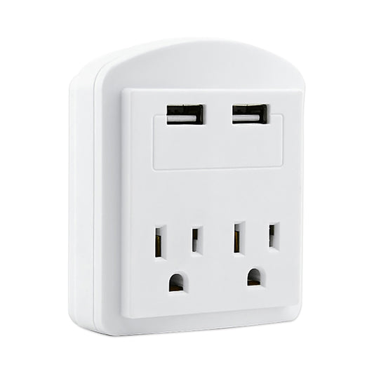 USB Wall Charger White with Surge Protector | Charging Power Outlet with 2 USB Ports and 2 AC Plug Expanders | Safe Wall Adapter for Travel, Home, Office, Cruise Dorm Essentials- 2U2O-1