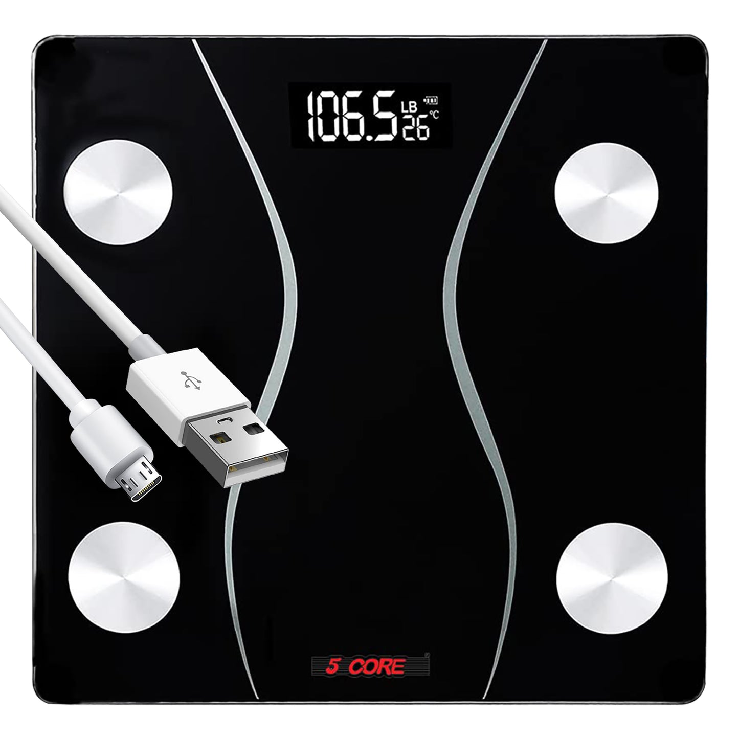 Kcubeinc Rechargeable Digital Scale for Body Weight, Precision Bathroom Weighing Bath Scale, Step-On Technology, High Capacity - 400 lbs. Large Display, Batteries Included BS 01 R BLK