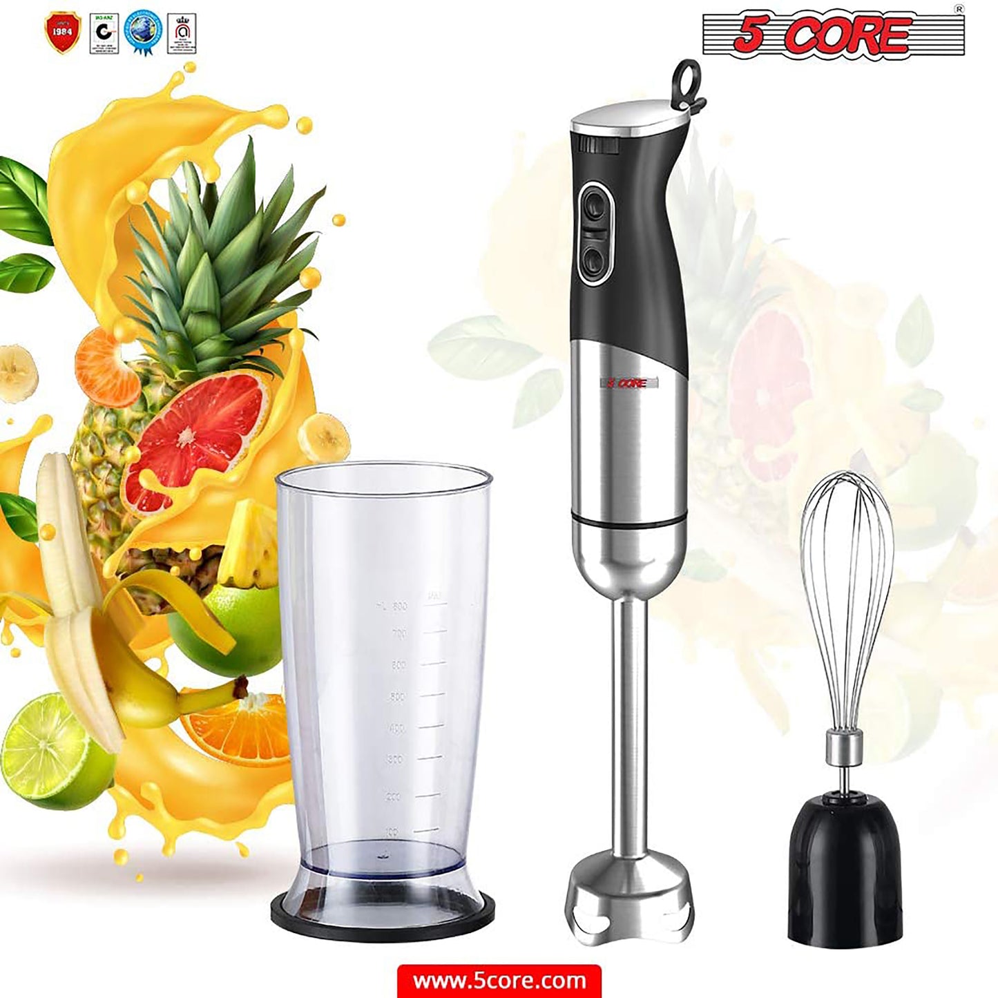 Our Powerful Immersion Blender| 500W Electric Hand Blender with 800ml Mixing Beaker| Portable Stick Mixer Perfect for Soup, Smoothie, Puree, Baby Food, 304 Stainless Steel Blades- HB 1516 NEW