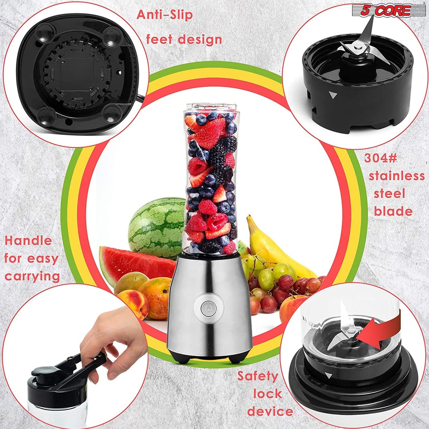 Personal Blender 20 Oz Capacity| BPA Free Food Processor with Portable Bottle 600ml| 300W Electric Motor Powerful Blender with 4 Stainless Steel Blades| For Shakes and Smoothies - 5C 521