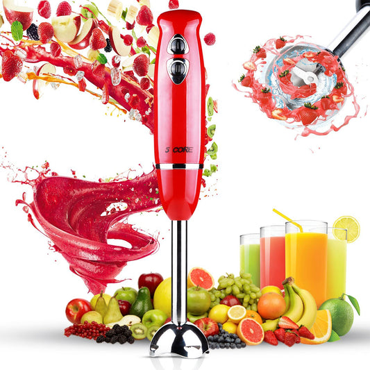 Powerful Immersion Blender Red| 500 Watt Multi-Purpose Hand Blender Heavy Duty Copper Motor Brushed Stainless Steel| for Soup, Smoothie, Puree, Baby Food, 304 Stainless Steel Blades- HB 1510 RED