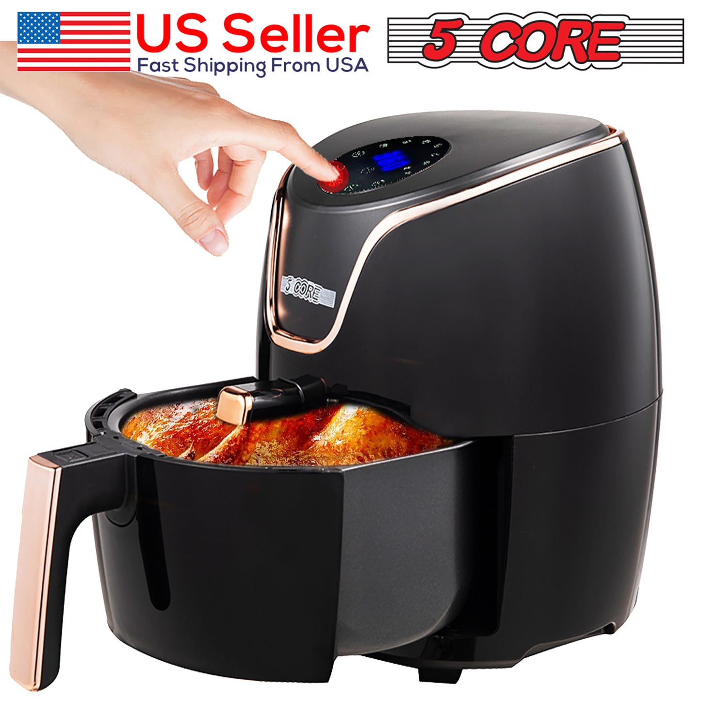 Air Fryer Oven 3.8 Quart (3.5 Liter)|Air Fryers Oven 1400W| 4-in-1 Black Airfryer, Bake, Roast, Reheat, Space-saving & Low-noise, 85% Less Oil, Nonstick, 11 Preset, Large Touch Screen- AF 380