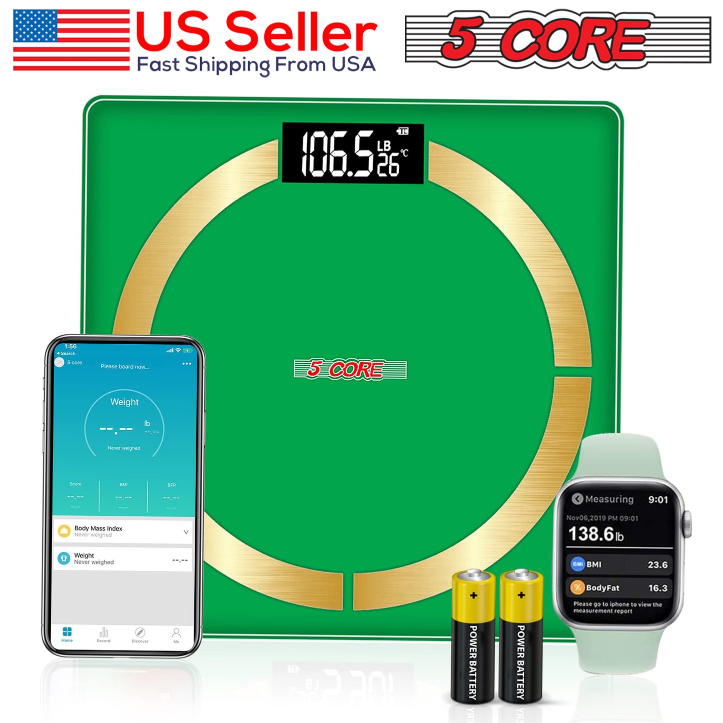 Kcubeinc Smart Digital Scale for Body Weight and Fat Percentage, Battery Power Digital Bathroom Smart Scale Bluetooth Body Fat Scale, BMI Monitor with App 400lbs- BBS 03 B SG