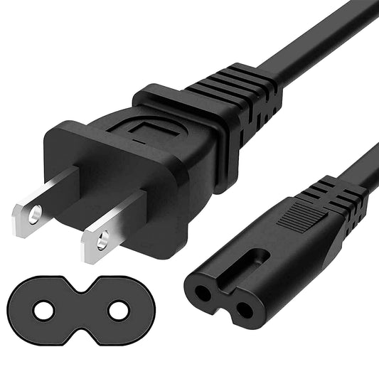 Extra Long 6ft 2 Prong Non-Polarized AC Wall Power Cable 2 Slot Cord for HP Dell Samsung Sony Asus Acer Toshiba Laptop Charger LED LCD Monitor Replacement Power Cord PP 1001