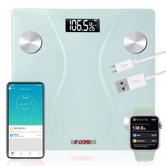 5 Core Digital Scale for Body Weight Bathroom Scales Large Display Rechargeable Batteries BS 01 R WH