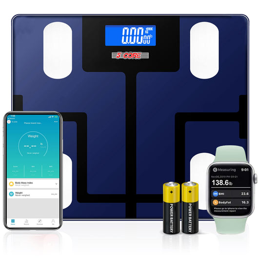 5 Core Smart Digital Bathroom Weighing Scale with Body Fat and Water Weight for People, Bluetooth BMI Electronic Body Analyzer Machine, 400 lbs. BBS VL B BLU