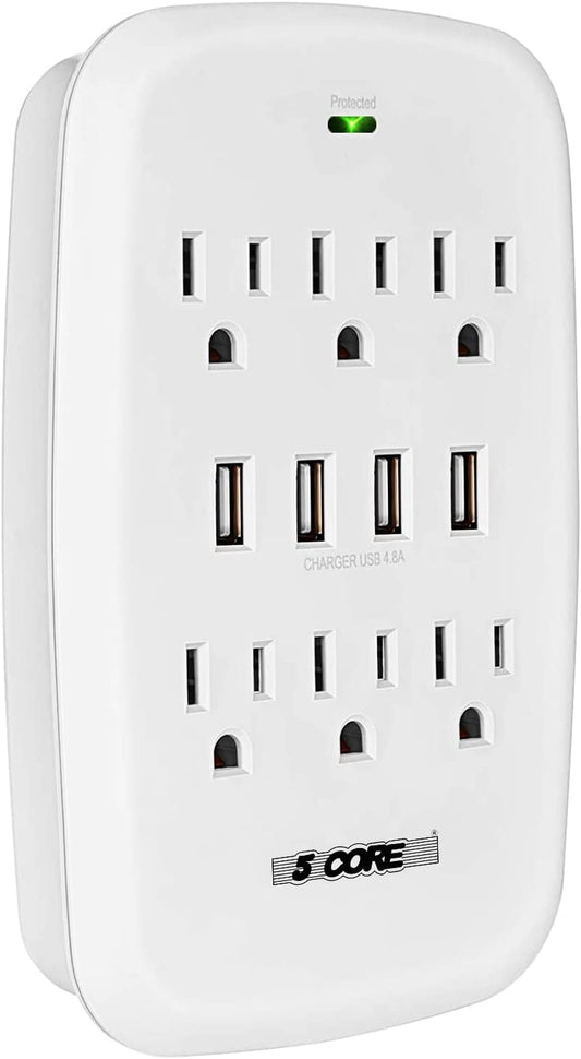 6 Outlet Wall Plug Extender with 4 USB Ports (4.8A Total), Multi Plug Outlet Adapter Wall Surge Protector 15A Electrical Outlet Expander with USB Ports WMS 6S 4USB