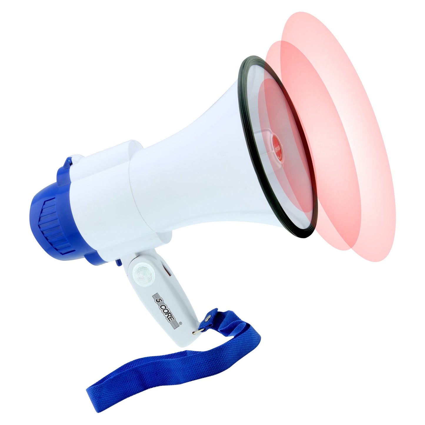 Megaphone Speakers Amplifier | 10W White-Blue Megaphone with Recording, Volume Control, and Siren Alarm| Battery Operated and Foldable Handle | Bullhorn Speaker with Blue Strap- 8R