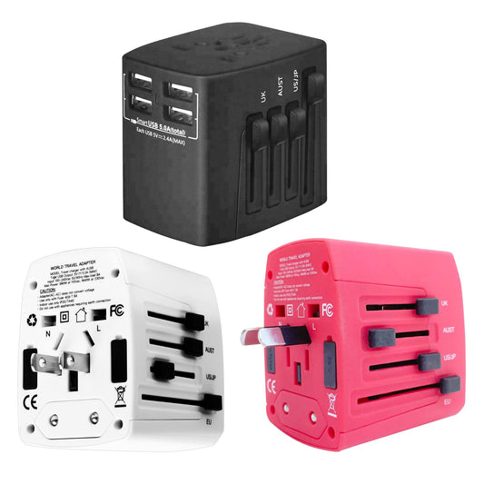 3 Pieces Charger Universal Adapter Multi Outlet Port 4 USB Phone Power All in One Multi Cable Multiple Phone Charge 2.1 Amp Wall Plug White, Red & Black UTA 3pcs BRW