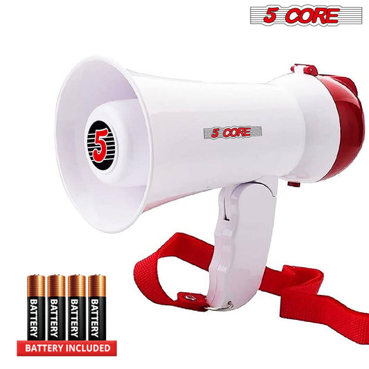 Kcubeinc Professional Megaphone White/ Clear Sound, Battery Powered/ Multi-Function with Recording, Siren, Volume Control -  Handheld Mic with Strap/ for Indoor & Outdoor Sports, Emergencies- HW 1 BTRY