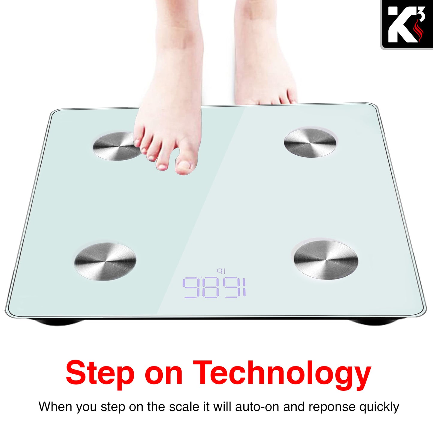 Kcubeinc 2 Pieces Smart Digital Bathroom Weighing Scale with Body Fat and Water Weight for People, Bluetooth BMI Electronic Body Analyzer Machine, 400 lbs. BBS DOT B WH