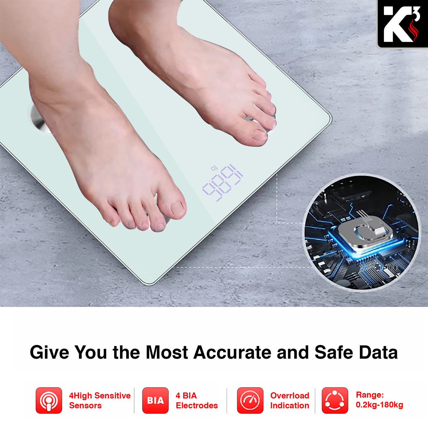 Kcubeinc 2 Pieces Smart Digital Bathroom Weighing Scale with Body Fat and Water Weight for People, Bluetooth BMI Electronic Body Analyzer Machine, 400 lbs. BBS DOT B WH