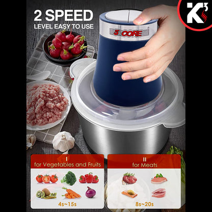 Kcubeinc Food Processor 300W Motor/ Electric Chopper Heavy Duty Meat Grinder/ 12 Cup Capacity, Stainless Steel Bowl With 2 Speed for Vegetables, Fruits, Nuts, Coffee Beans, Lean Ground Meat- MG S SSB