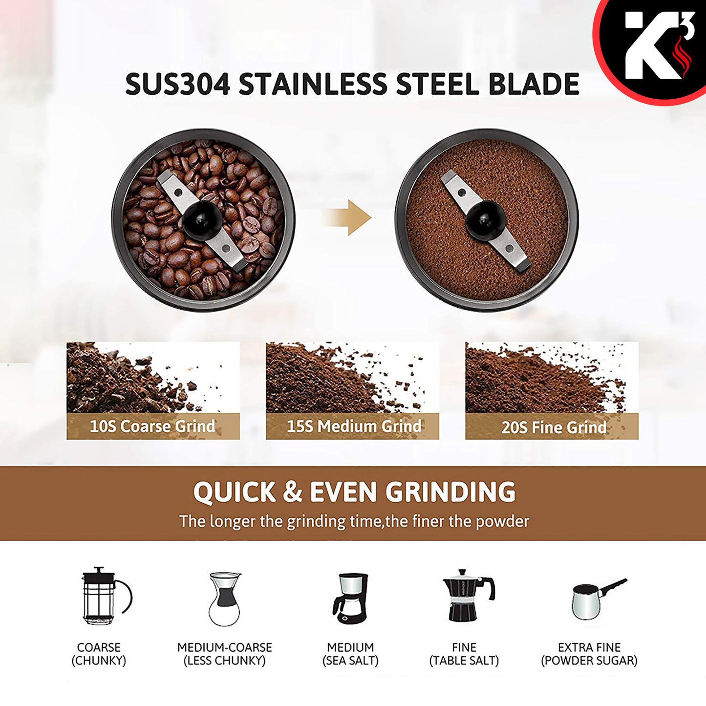 One-Touch Coffee and Spice Grinder Black|  Stainless Steel Blades, Removable Chamber| Capacity up to 12 Cups| Electric Coffee Grinder for Beans, Spices, and More- CG 01 BL