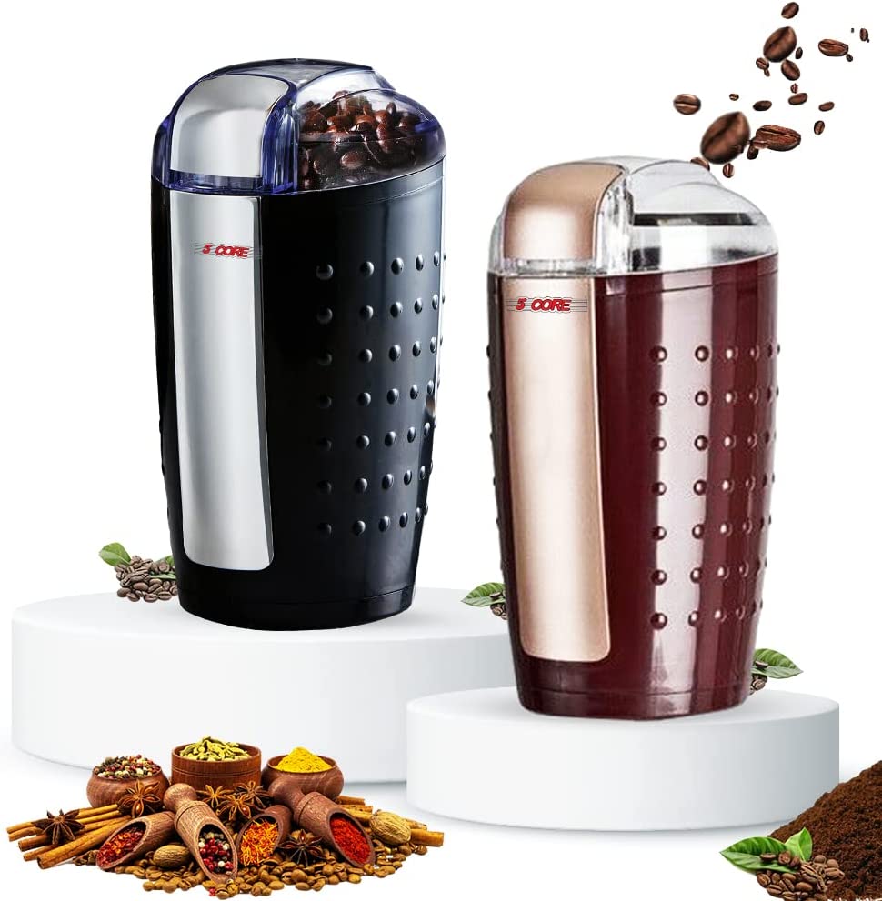 2 Pieces Electric Coffee Grinder Spice Grinders Large Portable Compact with Stainless Blade Grinder CG 01 BR & BL