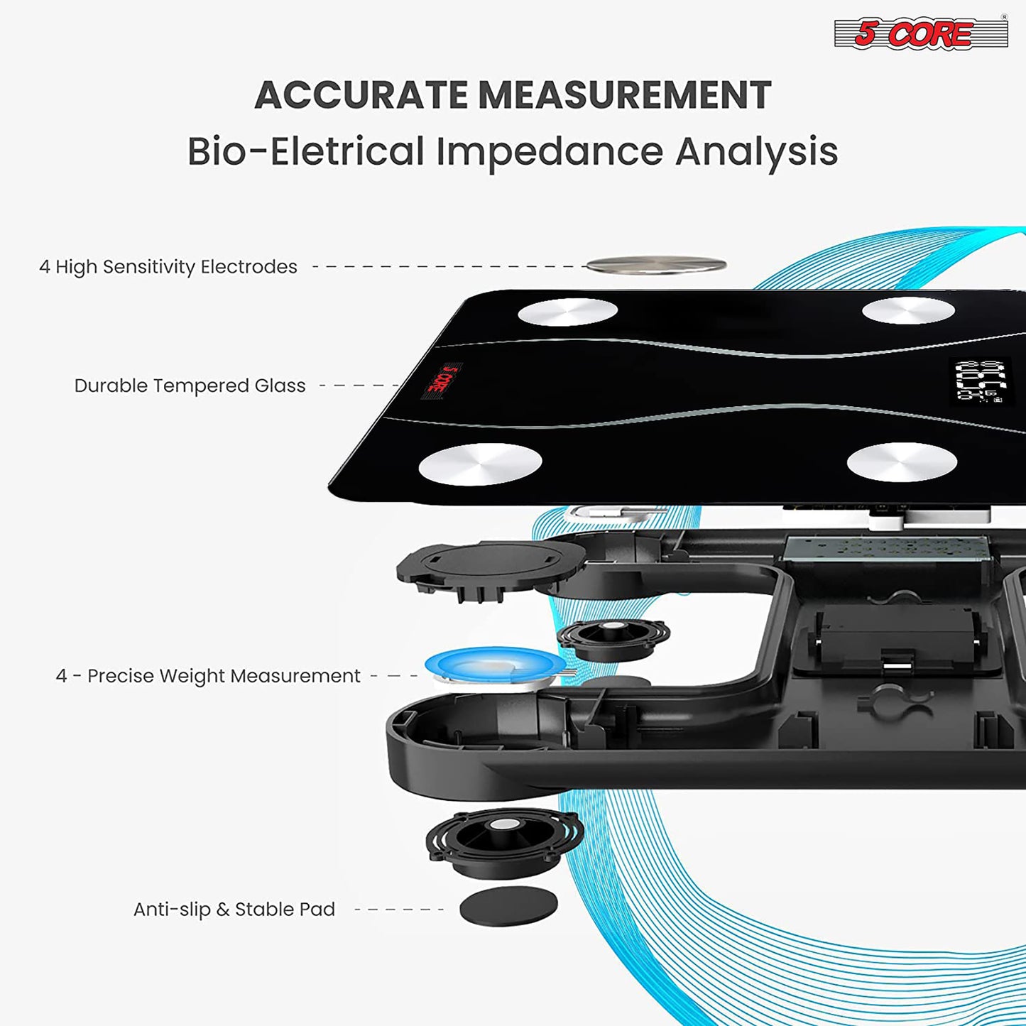 Kcubeinc Digital Scale for Body Weight, Precision Bathroom Weighing Bath Scale, Step-On Technology, High Capacity - 400 lbs. Large Display, Batteries Included BS 01 B BLK