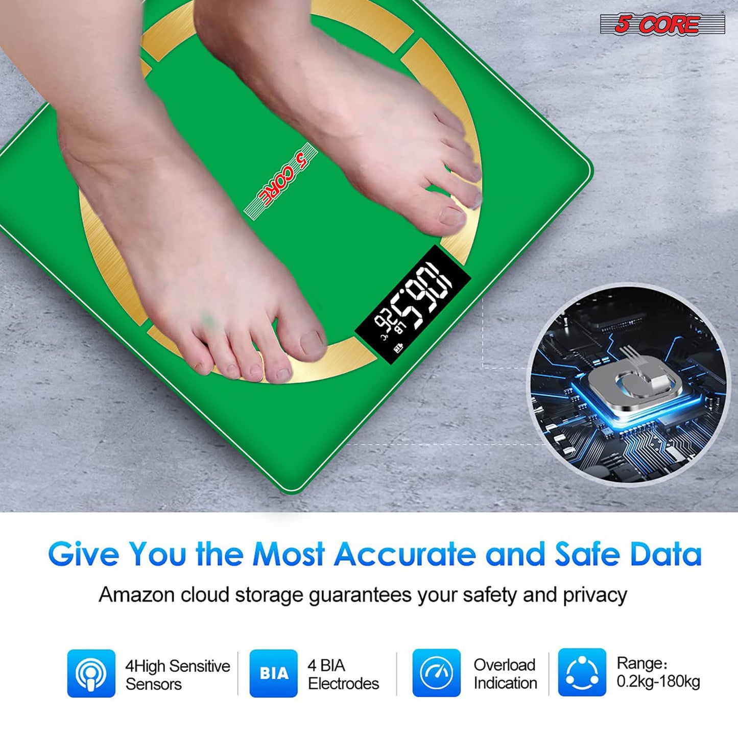 Kcubeinc Rechargeable Smart Digital Bathroom Weighing Scale with Body Fat and Water Weight for People, Bluetooth BMI Electronic Body Analyzer Machine, 400 lbs. BBS 4 R SG