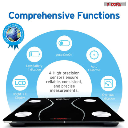 Kcubeinc Digital Scale for Body Weight, Precision Bathroom Weighing Bath Scale, Step-On Technology, High Capacity - 400 lbs. Large Display, Batteries Included BS 01 B BLK