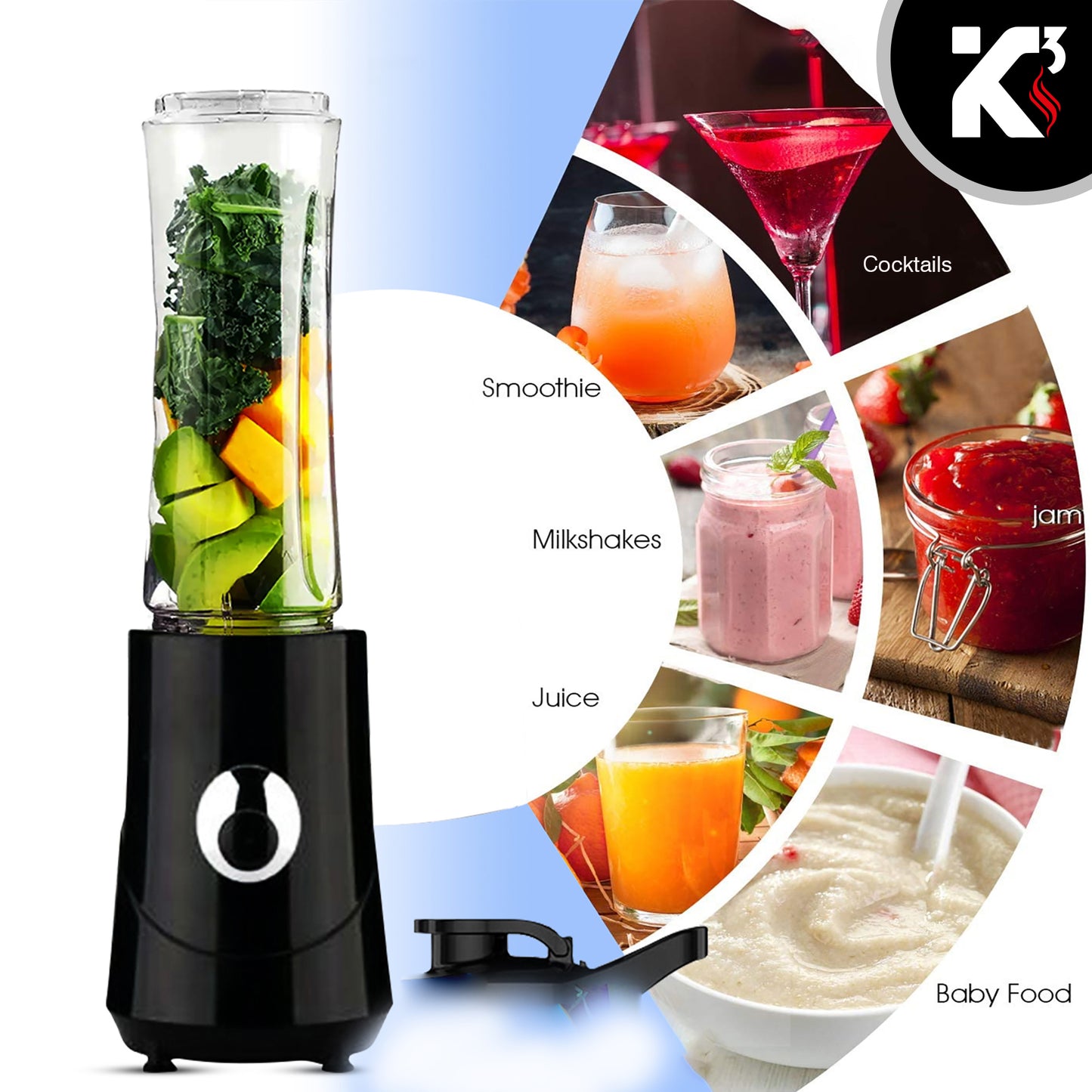 Personal Blender 20 Oz Capacity| BPA Free Food Processor with Portable Bottle 600ml| 160W with Stainless Blades for Powerful Blending Performance| Perfect for Shakes and Smoothies - 5C 421