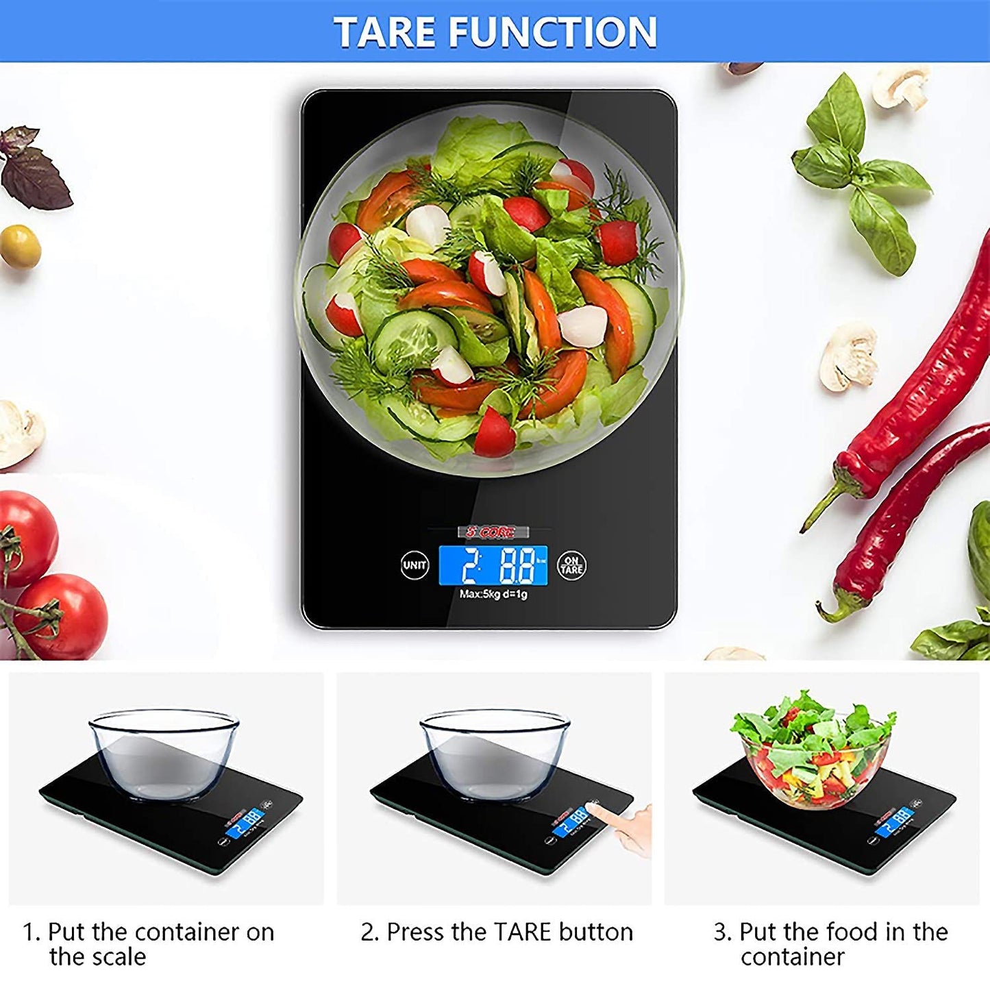 Food Kitchen Scale with LCD Display/ Durable Digital Scale with KG, LB, GM & OZ Unit Conversion/ Ideal for Weight Loss, Baking, Cooking, Keto, and Meal Prep/ Battery Included- K 43
