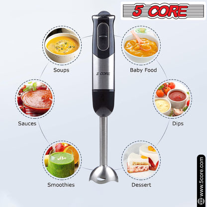 Powerful Immersion Blender| 500 Watt Multi-Purpose Hand Blender Heavy Duty Copper Motor Brushed Stainless Steel| for Soup, Smoothie, Puree, Baby Food, 304 Stainless Steel Blades- HB 1510