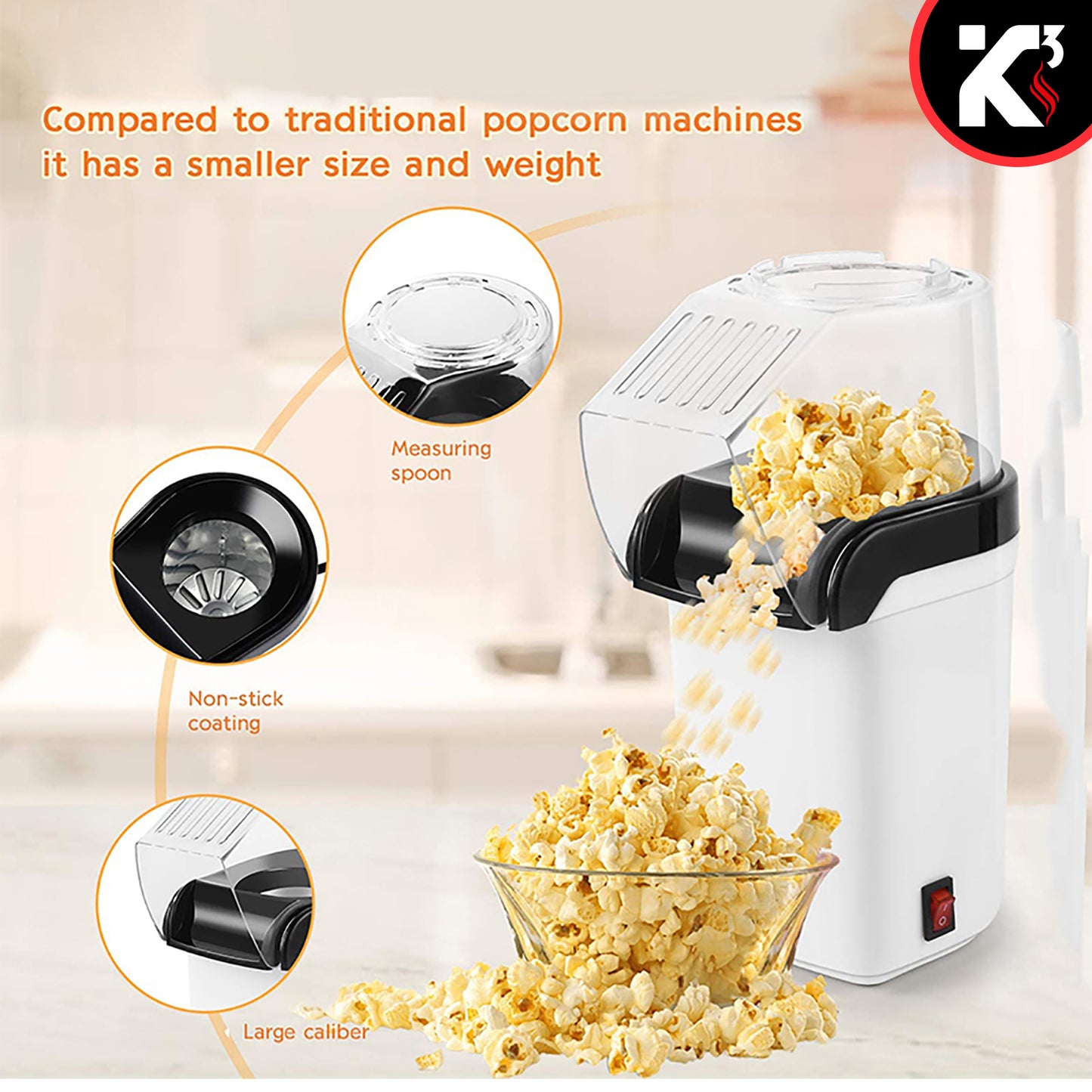 Kcubeinc Popcorn Machine Hot Air Electric Popper Kernel Corn Maker Bpa Free No Oil POP W