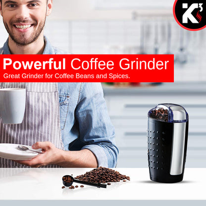 One-Touch Coffee and Spice Grinder Black|  Stainless Steel Blades, Removable Chamber| Capacity up to 12 Cups| Electric Coffee Grinder for Beans, Spices, and More- CG 01 BL
