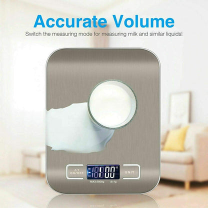 Kcubeinc Food Scale Digital Kitchen Scale 11Lb Silver / 5KG Food Scale with LCD Display for Baking Cooking and Meal Prep, 6 Units with Tare Function/ Weight - KG, LB, GM & OZ 11LB/Batteries Included- K 53