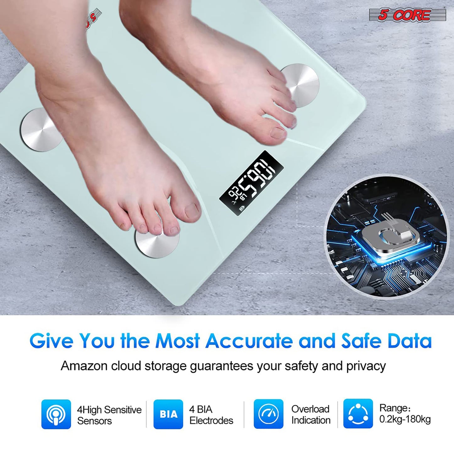 Kcubeinc Digital Scale for Body Weight Bathroom Scales Large Display Rechargeable Batteries BS 01 R WH