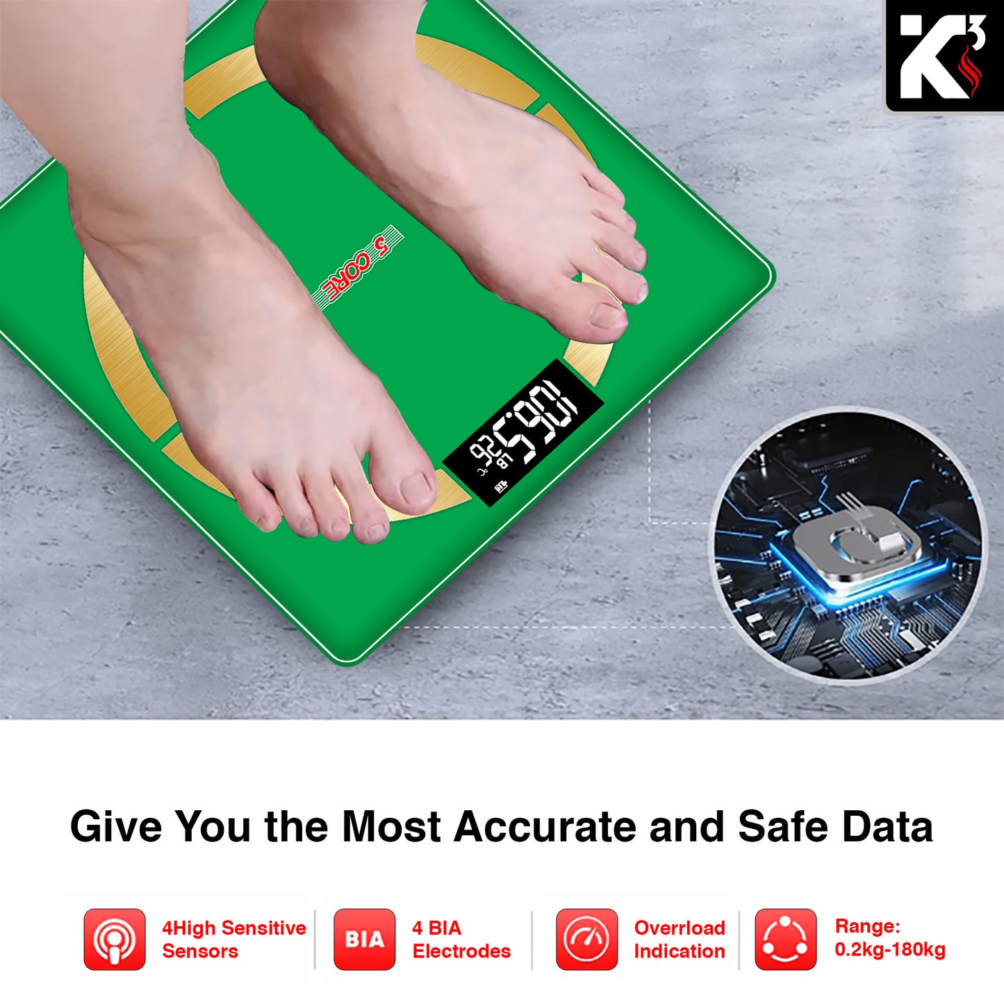 Kcubeinc Smart Digital Scale for Body Weight and Fat Percentage, Battery Power Digital Bathroom Smart Scale Bluetooth Body Fat Scale, BMI Monitor with App 400lbs- BBS 03 B SG