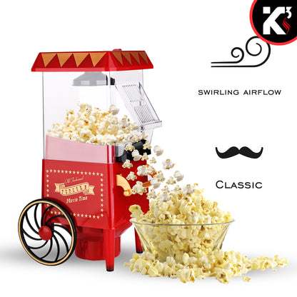 Kcubeinc Nostalgia Vintage Table-Top Popcorn Maker Machine with Wheels, 1400 Watts, 120 V, Hot Air POP 820