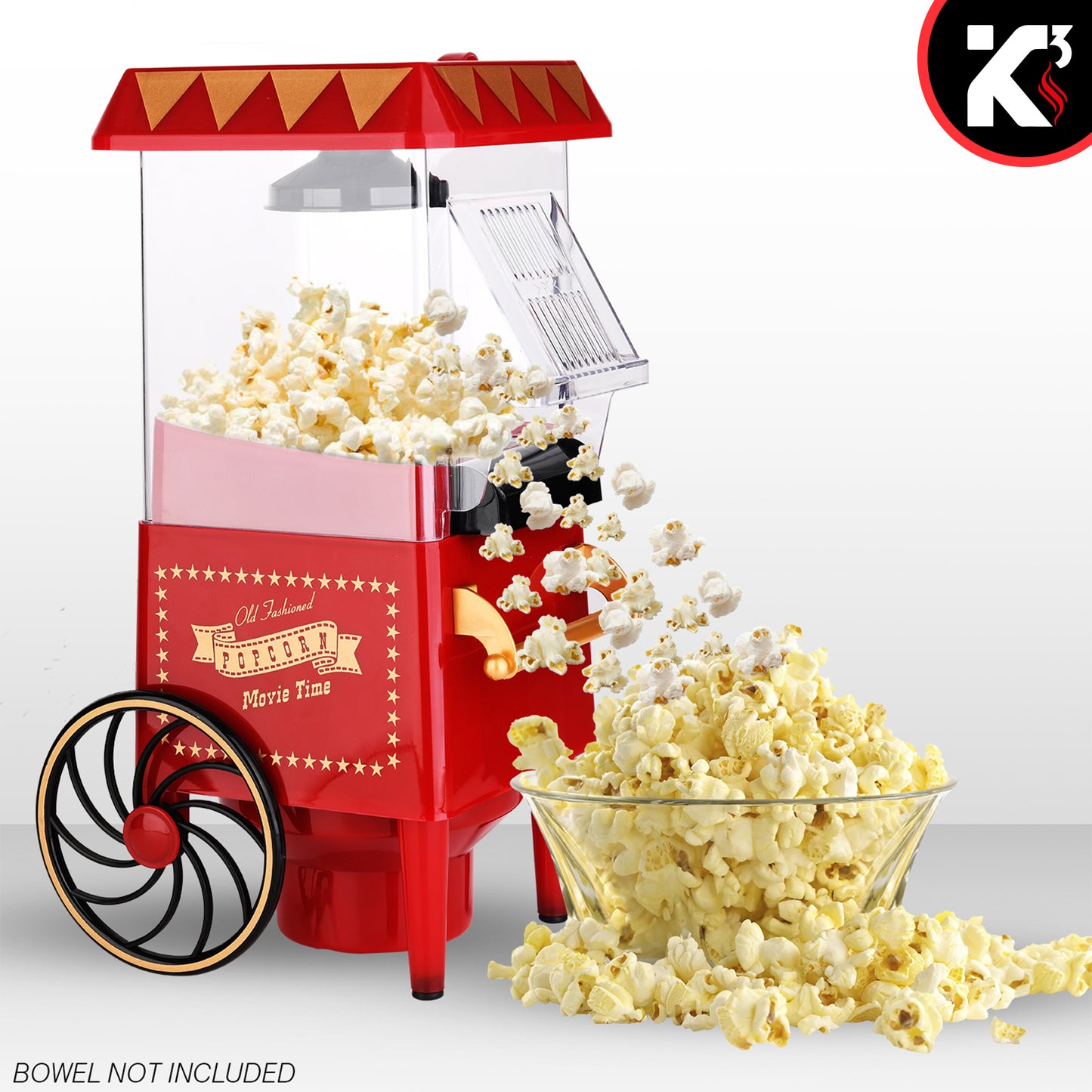 Kcubeinc Nostalgia Vintage Table-Top Popcorn Maker Machine with Wheels, 1400 Watts, 120 V, Hot Air POP 820