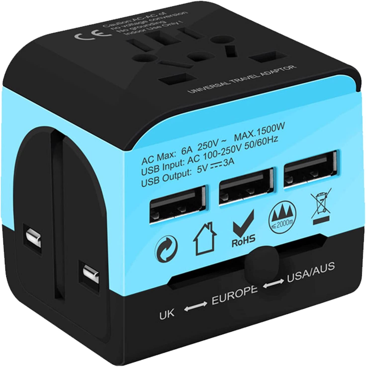 Multi Plug Outlet Extender Power Travel Adapter Wall Plug 3/4 USB Cube Charger UTA 3USB BLU