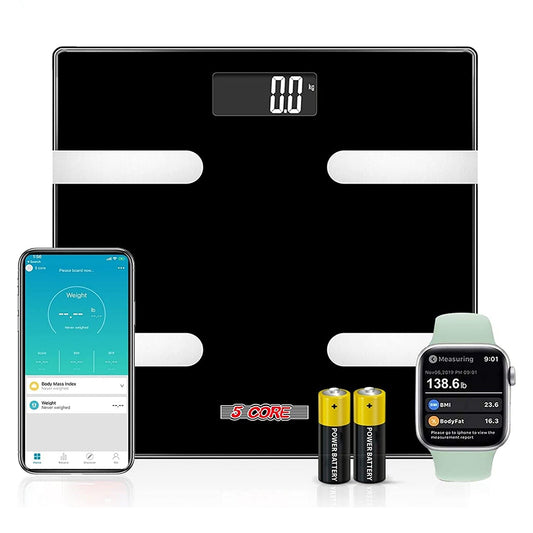 Kcubeinc Smart Digital Bathroom Weighing Scale with Body Fat and Water Weight for People, Bluetooth BMI Electronic Body Analyzer Machine, 400 lbs. BBS HL B BLK