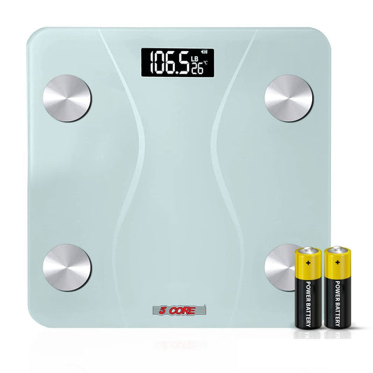 Kcubeinc Digital Scale for Body Weight, Precision Bathroom Weighing Bath Scale, Step-On Technology, High Capacity - 400 lbs. Large Display, Batteries Included BS 01 B WH