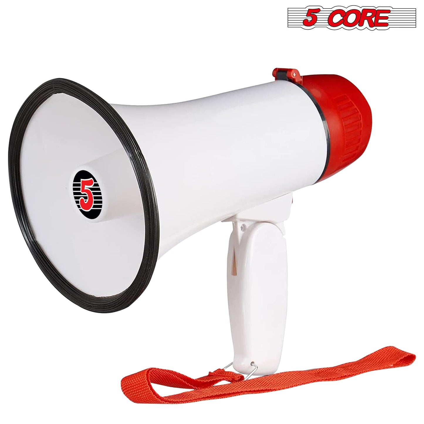 Megaphone Speakers Amplifier White-Red | 10W Cheer Megaphone with Recording, Volume Control, and Siren Alarm| Battery Operated and Foldable Handle | Bullhorn Speaker with Strap- 6R