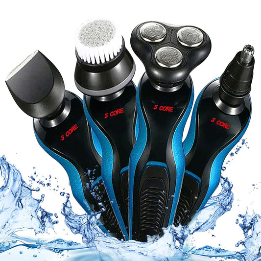 4-in-1 Electric Shaver for Men Wet & Dry USB Rechargeable Rotary Waterproof Beard Trimmer, Head Shaver, Nose Hair Trimmer, Plus 1 Facial Cleansing Brush a total Grooming Kit- SHV-4