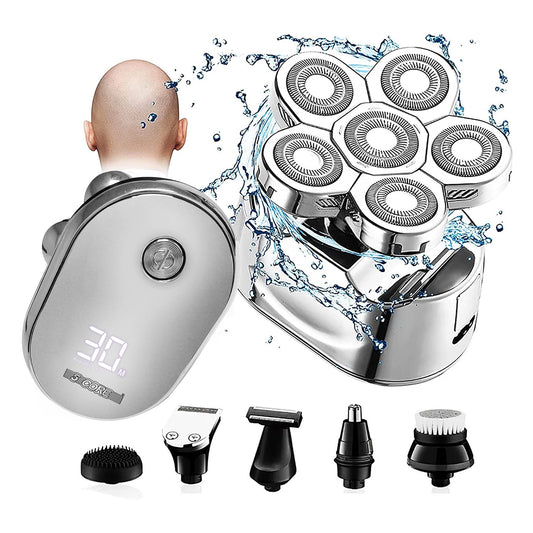 Detachable Head Shavers for Men, 6-in-1 Electric Razor, IPX7 Waterproof Head Shaver for Bald Men, Wet/Dry LED Display Rechargeable Rotary Shaver Grooming Kit with Charger SHV 6 S